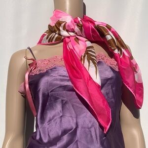 Vintage ray Strauss pink and multicolor tropical floral large silk blend scarf
